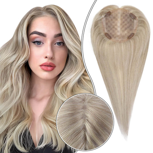 Clip In Mono Topper Hairpieces Real Human Hair 5"*5" Base Blonde Hair(#P18/613)