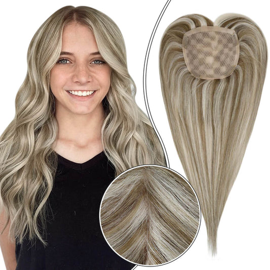 Mono Hair Topper  5"*5" Base Real Human Hair Highlight Blonde (#8P/60)