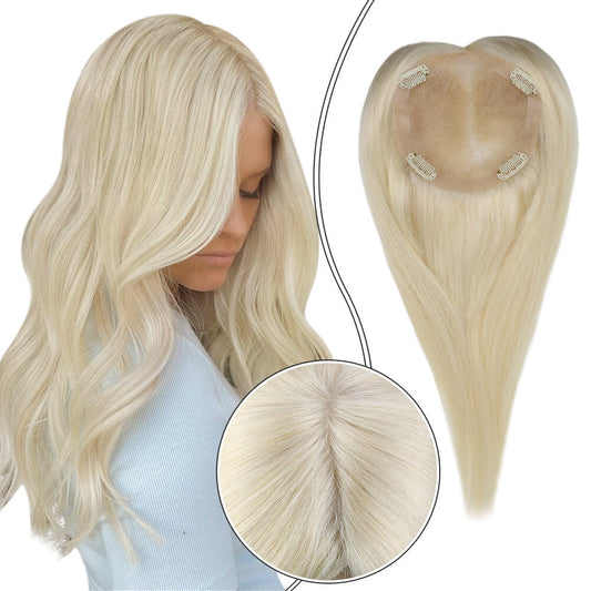 Clip In Hair Topper Real Human Hair 5"*5" Base Platinum Blonde(#60)