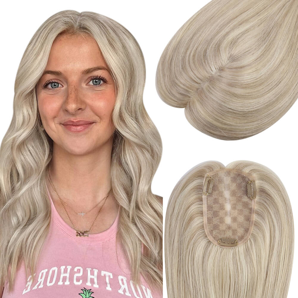 3*5inch Hair Topper For Women Remy Hair Highlight Blonde (#18P613)