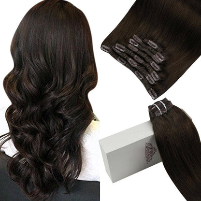 Remy Clip In Brazilian Human Hair Extensions Dark Brown(#2)