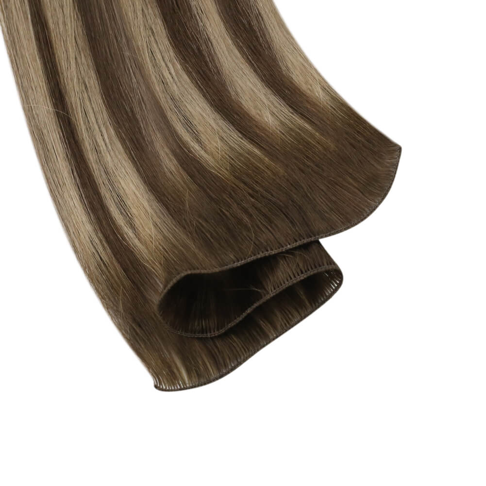 Virgin Hand Tied Real Human Sew In Weft Blonde Balayage Hair (#4/27/4)
