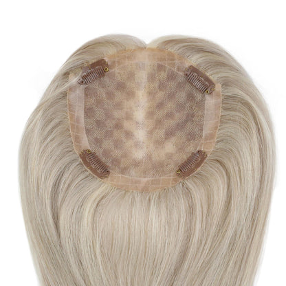 Clip In Mono Topper Hairpieces Real Human Hair 5"*5" Base Blonde Hair(#P18/613)