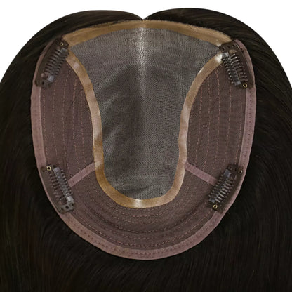 6*7inch Virgin Hair Topper Straight Hair Piece Natural Black #1B