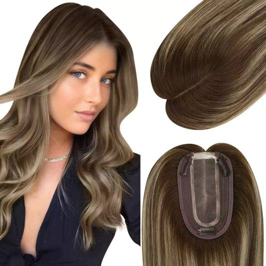 [US]Virgin Hair Topper Medium Base Balayage Brown Mixed Blonde #4/27/4
