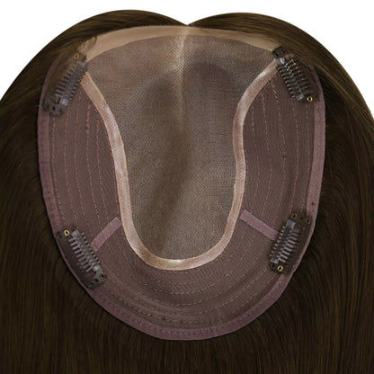 Human Hair Pieces Virgin Human Hair Topper Dark Brown #4