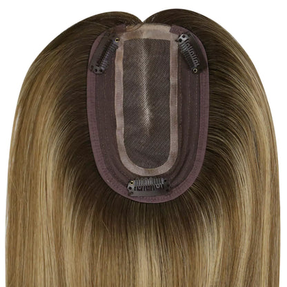 Hair Topper Virgin Hair Piece Topper Balayage Brown #3/8/22