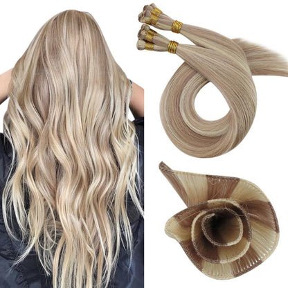 Virgin Human Hair Hand Tied Weft Sew In Hair with Blonde Highlights(#18P613)