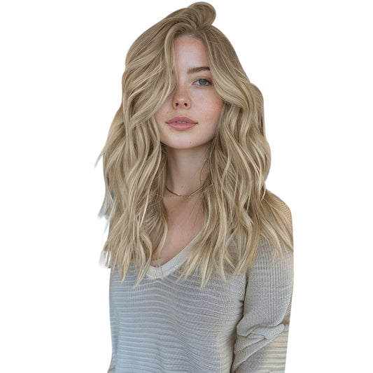 [US]Virgin Hand Tied Real Human Sew In Weft Blonde Balayage Hair (#8/8/613)
