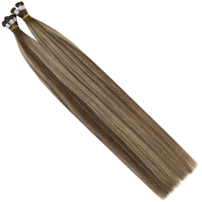 Virgin Hand Tied Real Human Sew In Weft Blonde Balayage Hair (#4/27/4)