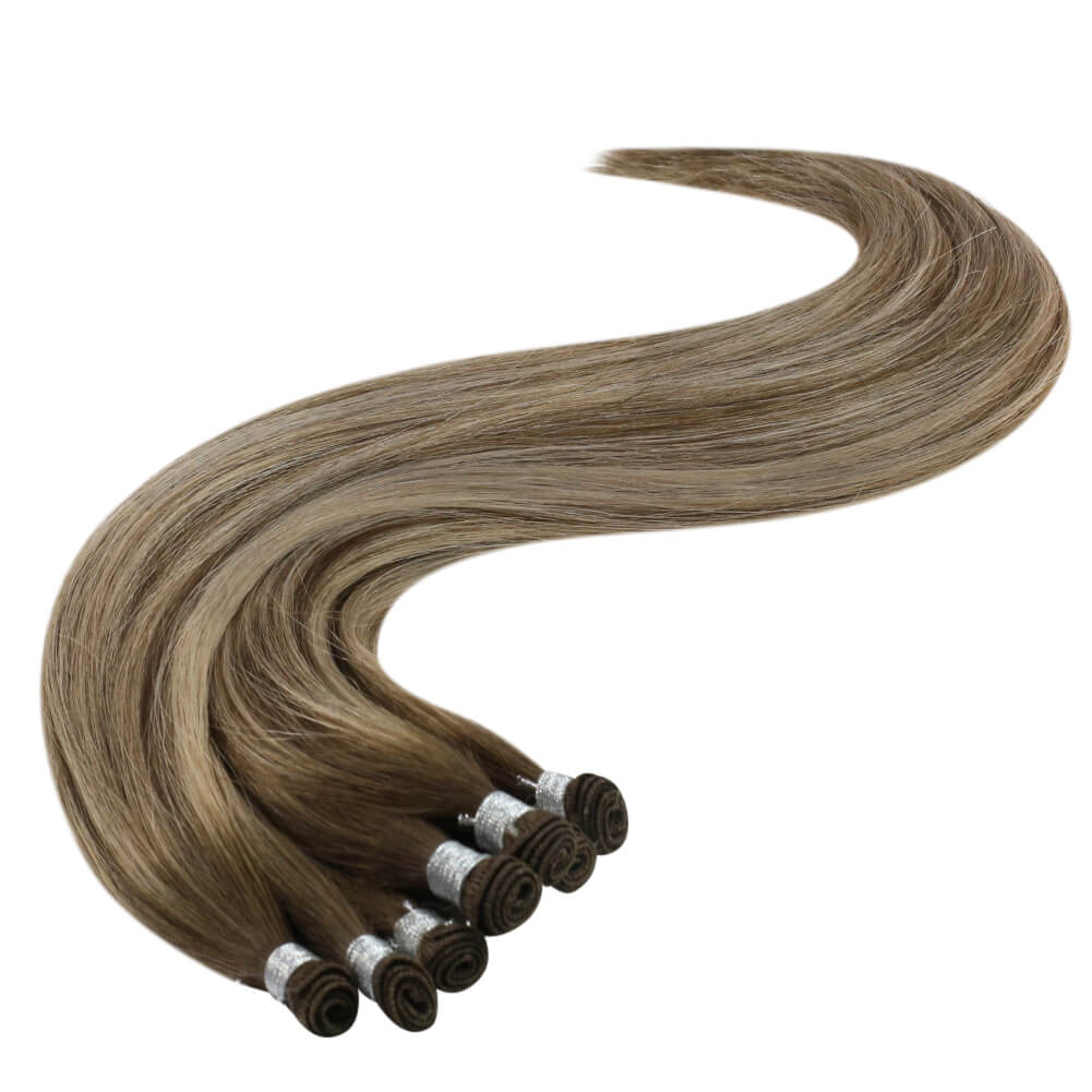 Virgin Hand Tied Real Human Sew In Weft Blonde Balayage Hair (#4/27/4)