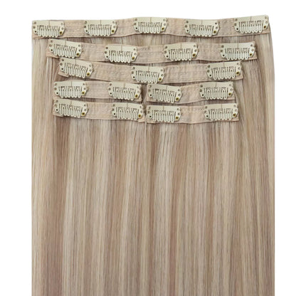 Virgin Clip in Real Human Hair Hair Extensions Highlight Blonde Color #P18/613