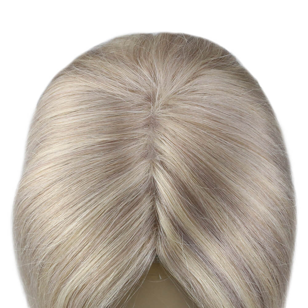 Clip In Mono Topper Hairpieces Real Human Hair 5"*5" Base Blonde Hair(#P18/613)