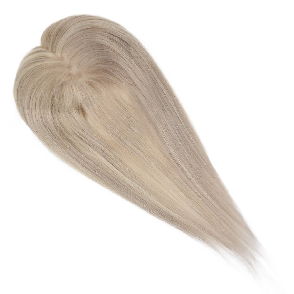 Clip In Mono Topper Hairpieces Real Human Hair 5"*5" Base Blonde Hair(#P18/613)