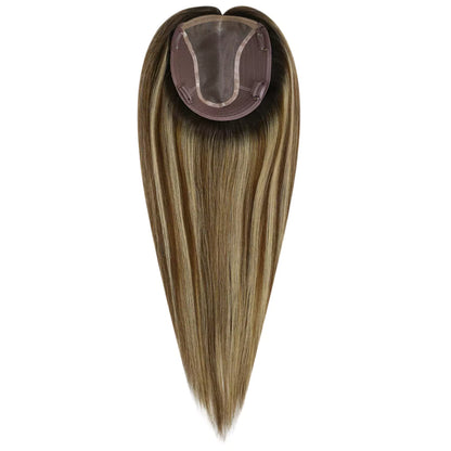 Virgin Hair Topper Large Base Human Hair Topper for Short Hair #2/6/18