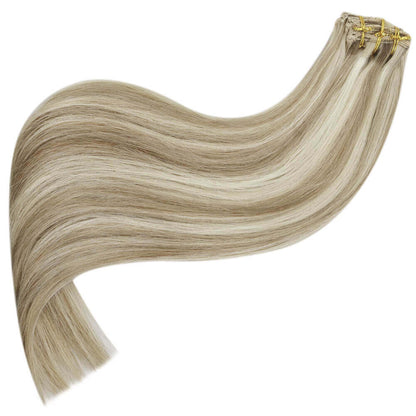 Clip in Extensions Real Human Straight Blonde Hair (#P9A/60)