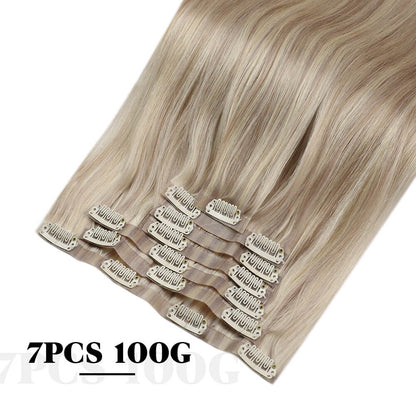 PU Seamless Clip Ins Remy Human Hair Highlight Blonde (#P18/613)