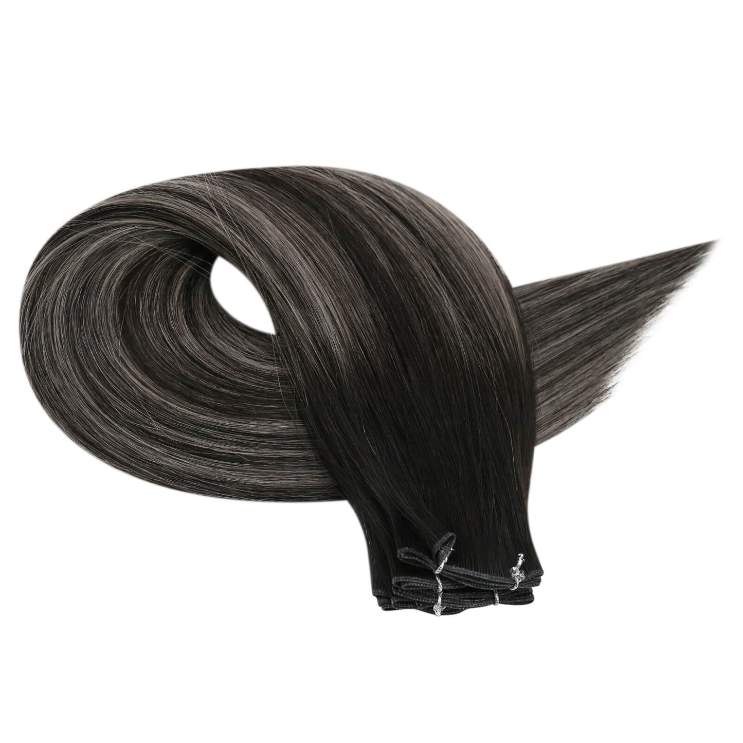 Weft Hair Brazilian Virgin Invisible Genius Weft Human Hair Bundles (#1B/Silver/1B)