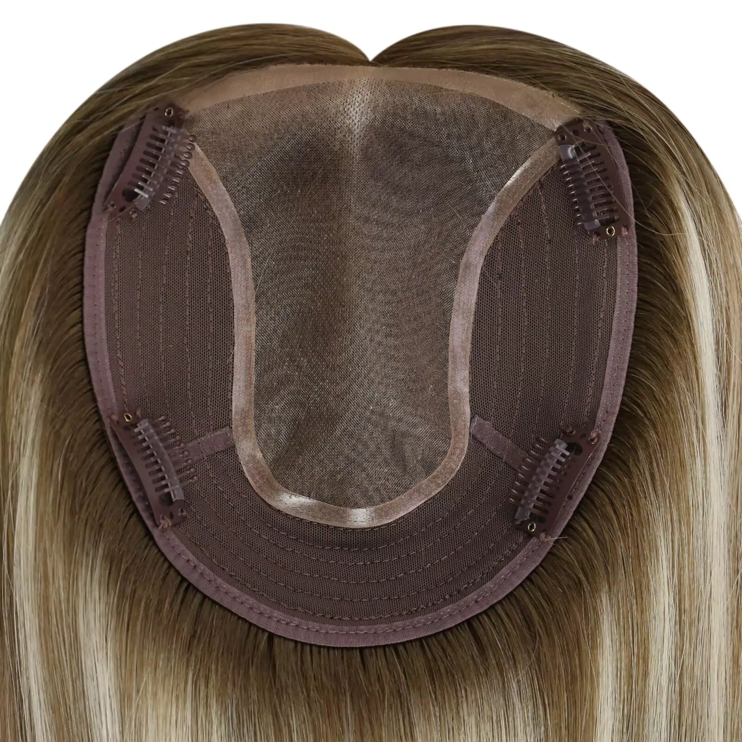 Virgin Hair Topper 6*7inch Base Size Hair Pieces Balayage Color #8C60