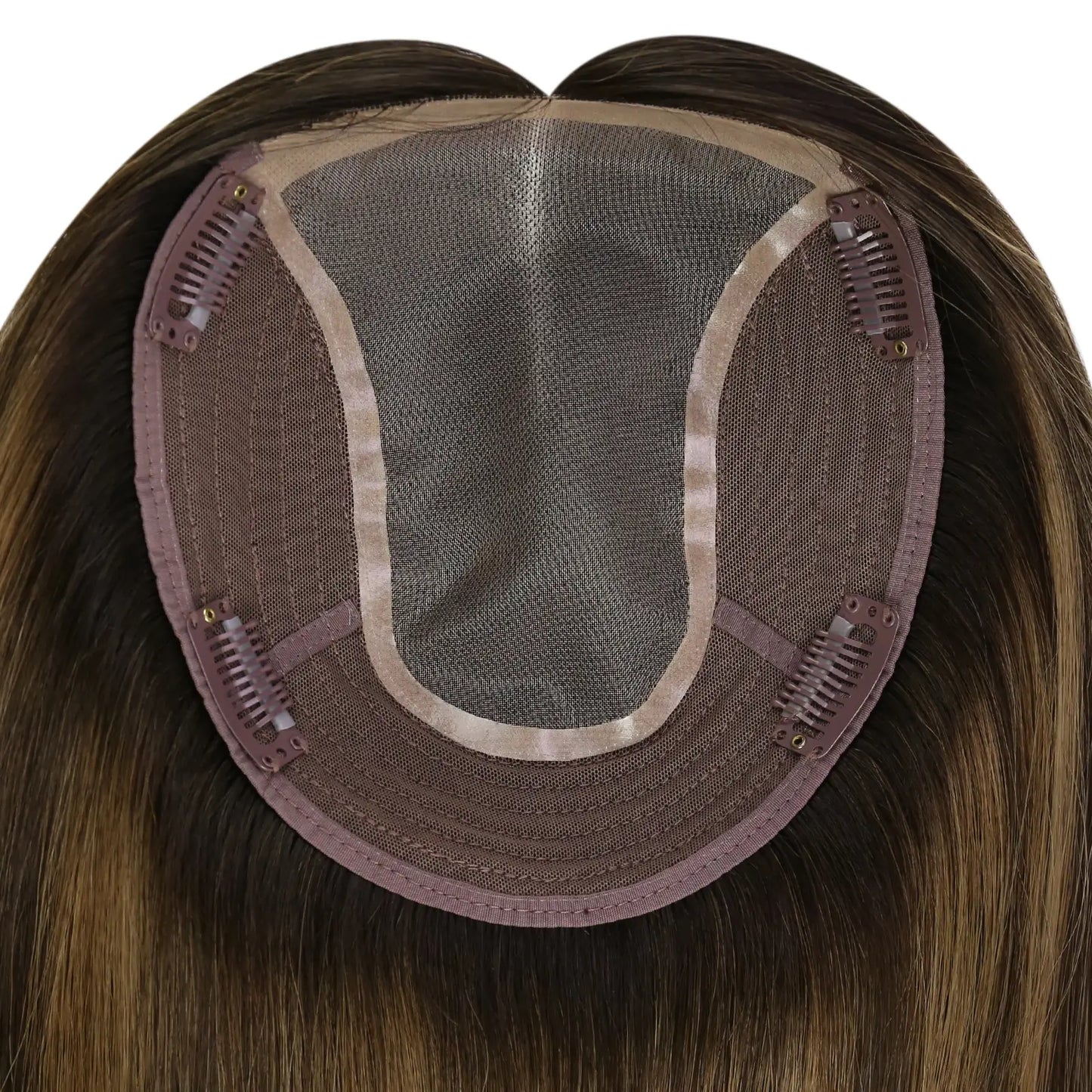 Women Hair Topper 6*7inch Large Base Hair Pieces Balayage Brown #2/8/2