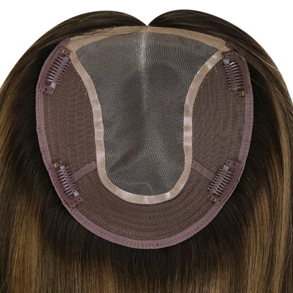 Women Hair Topper 6*7inch Large Base Hair Pieces Balayage Brown #2/8/2