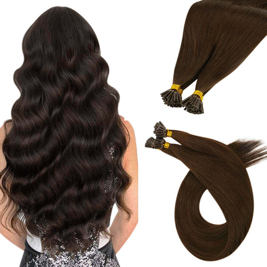 Virgin Human I Tip Brazilian Straight Hair Extensions Kertain Tip Brown Color (#4)