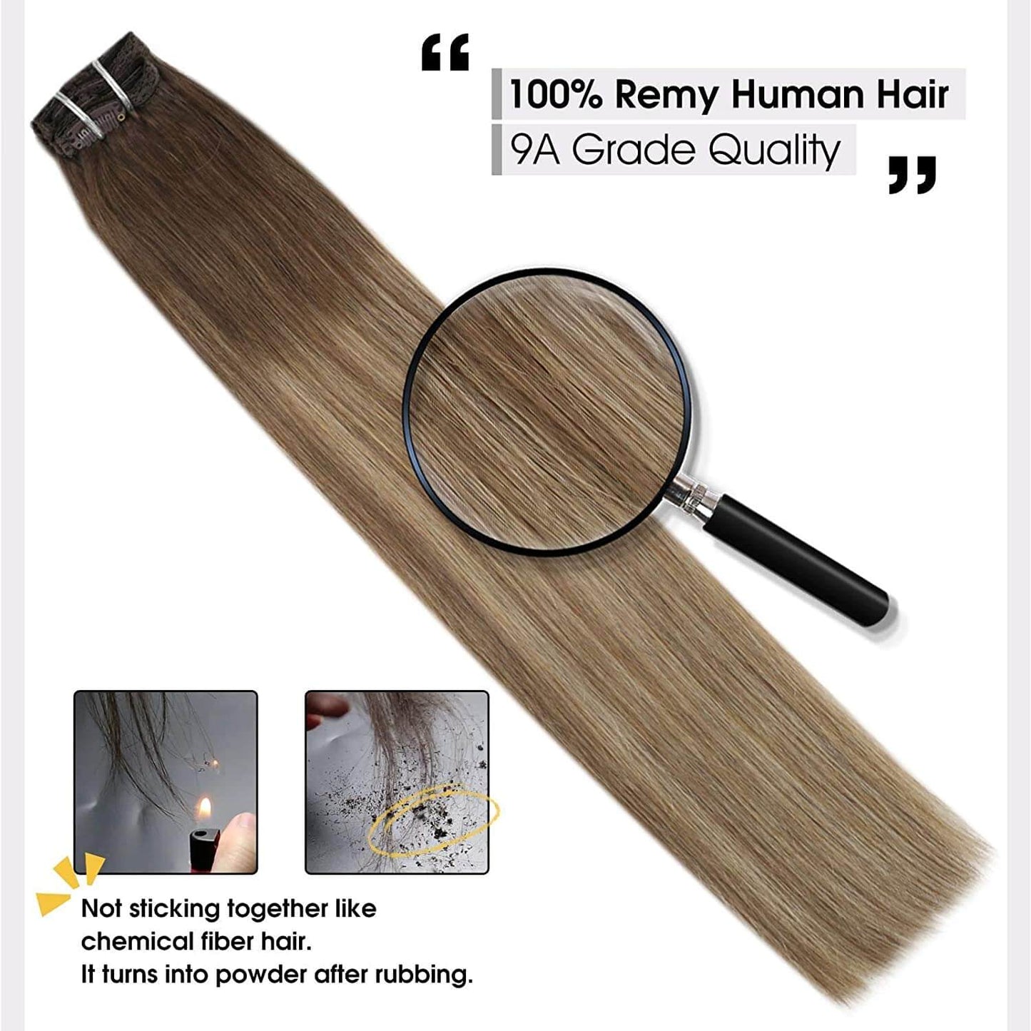 Remy Hair Clip In Real Human Hair Extensions Balayage Color (#4/10/16)