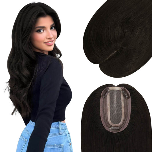 Real Hair Topper 100% Virgin Human Hair Natural Black #1B