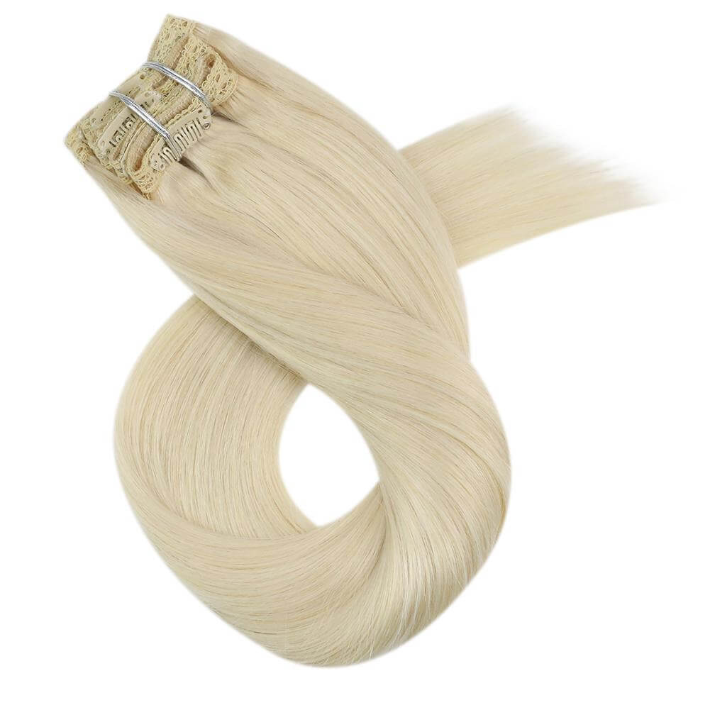 Remy Clip In Brazilian Human Hair Extension Platinum Blonde(#60)