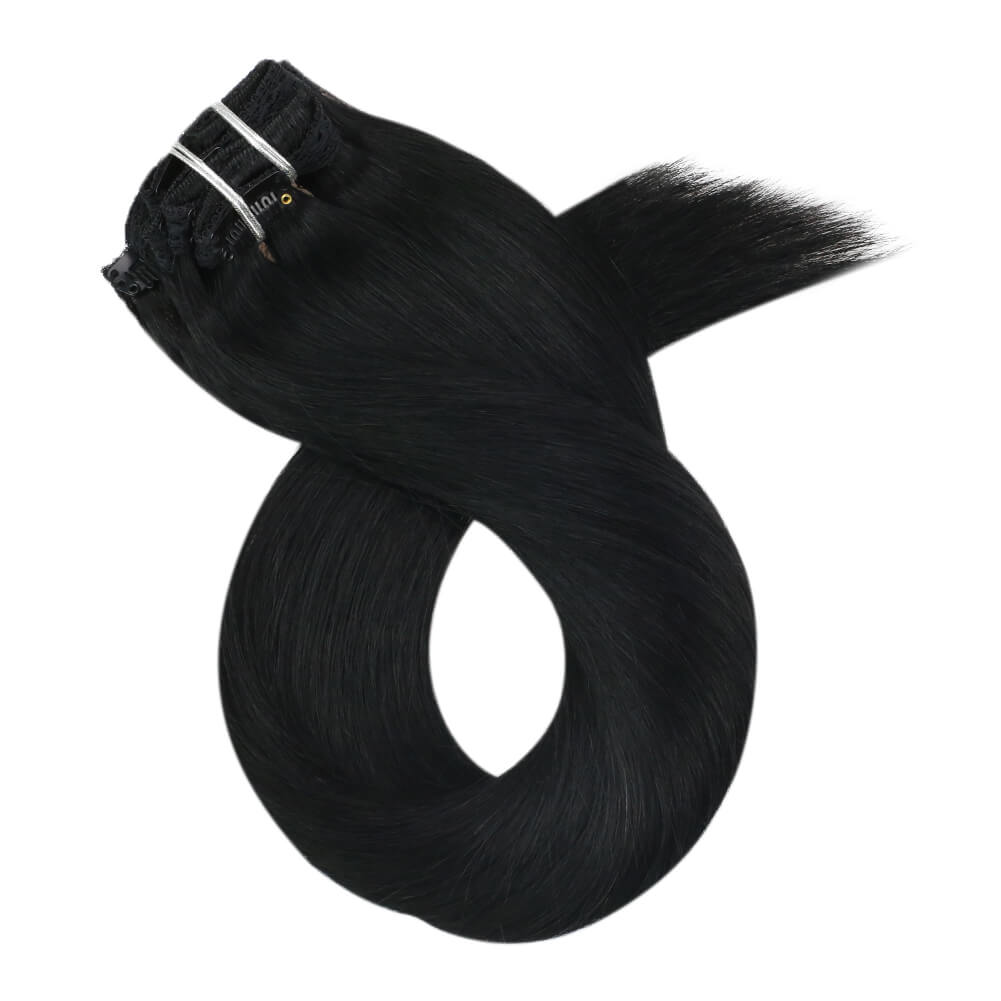 Brazilian Human Remy Clip In Double Weft Hair Extension Jet Black(#1)