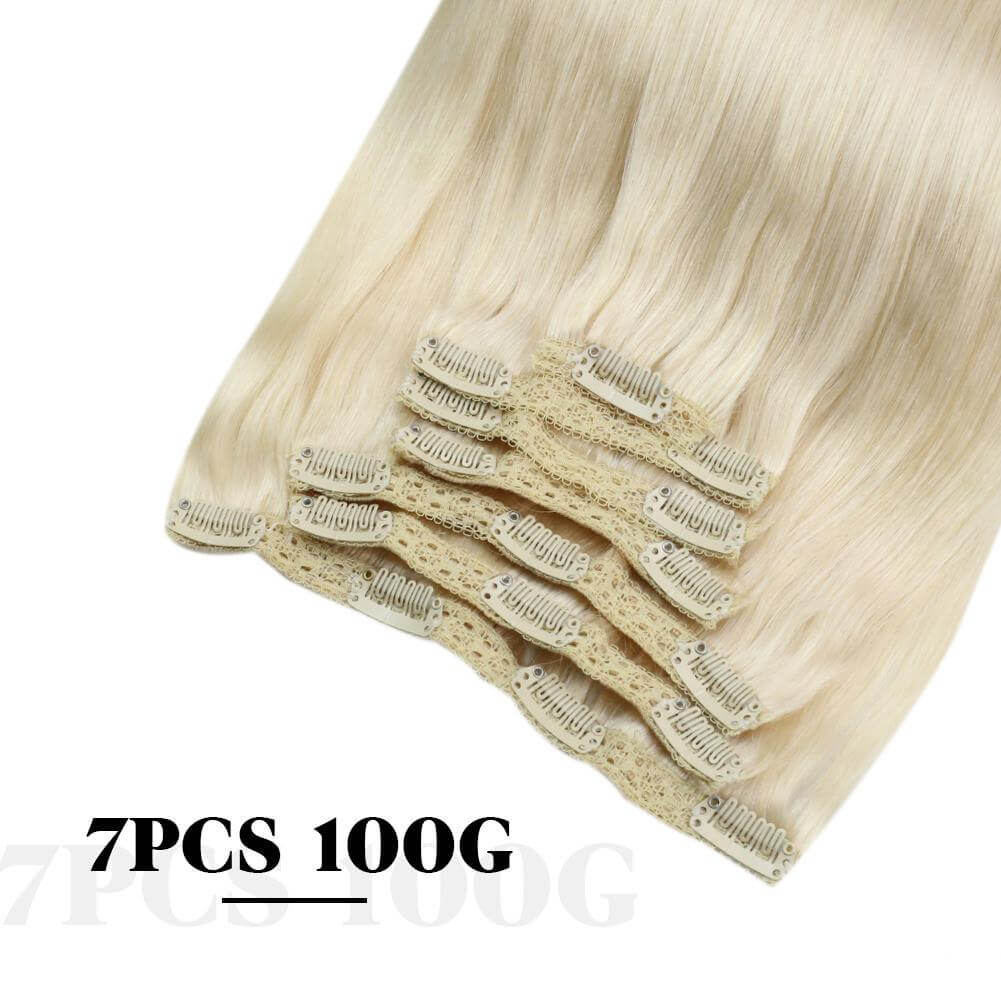 Remy Clip In Brazilian Human Hair Extension Platinum Blonde(#60)