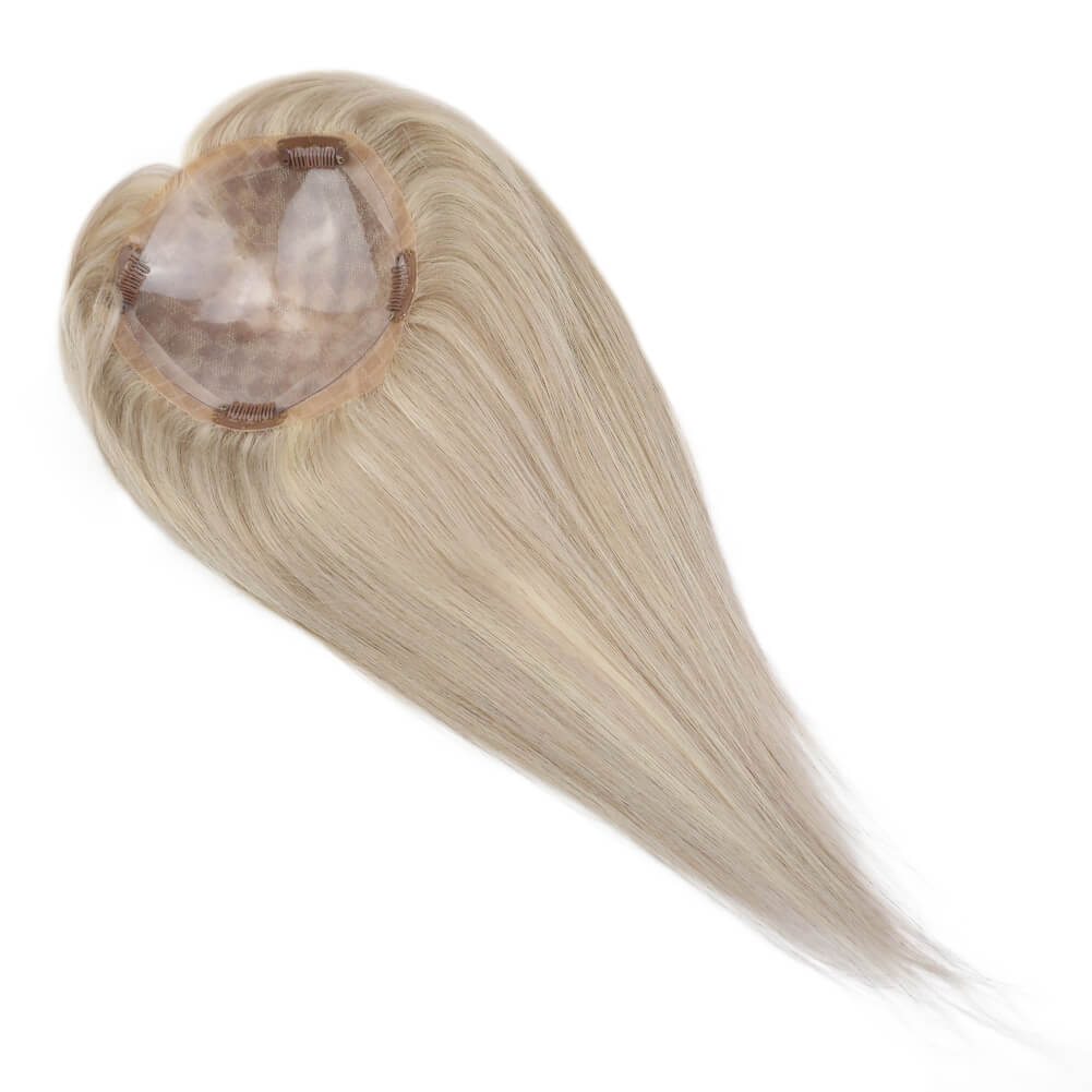 Clip In Mono Topper Hairpieces Real Human Hair 5"*5" Base Blonde Hair(#P18/613)