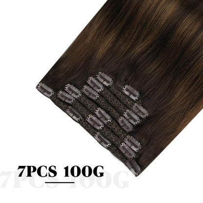Remy Clip In Human Hair Extensions Soft Hair Balayage Color(#2/6/2)