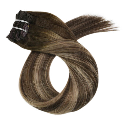 Remy Real Clip In Human hair Extensions Balayage Color (#4/27/4)