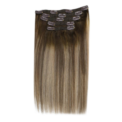 Remy Real Clip In Human hair Extensions Balayage Color (#4/27/4)