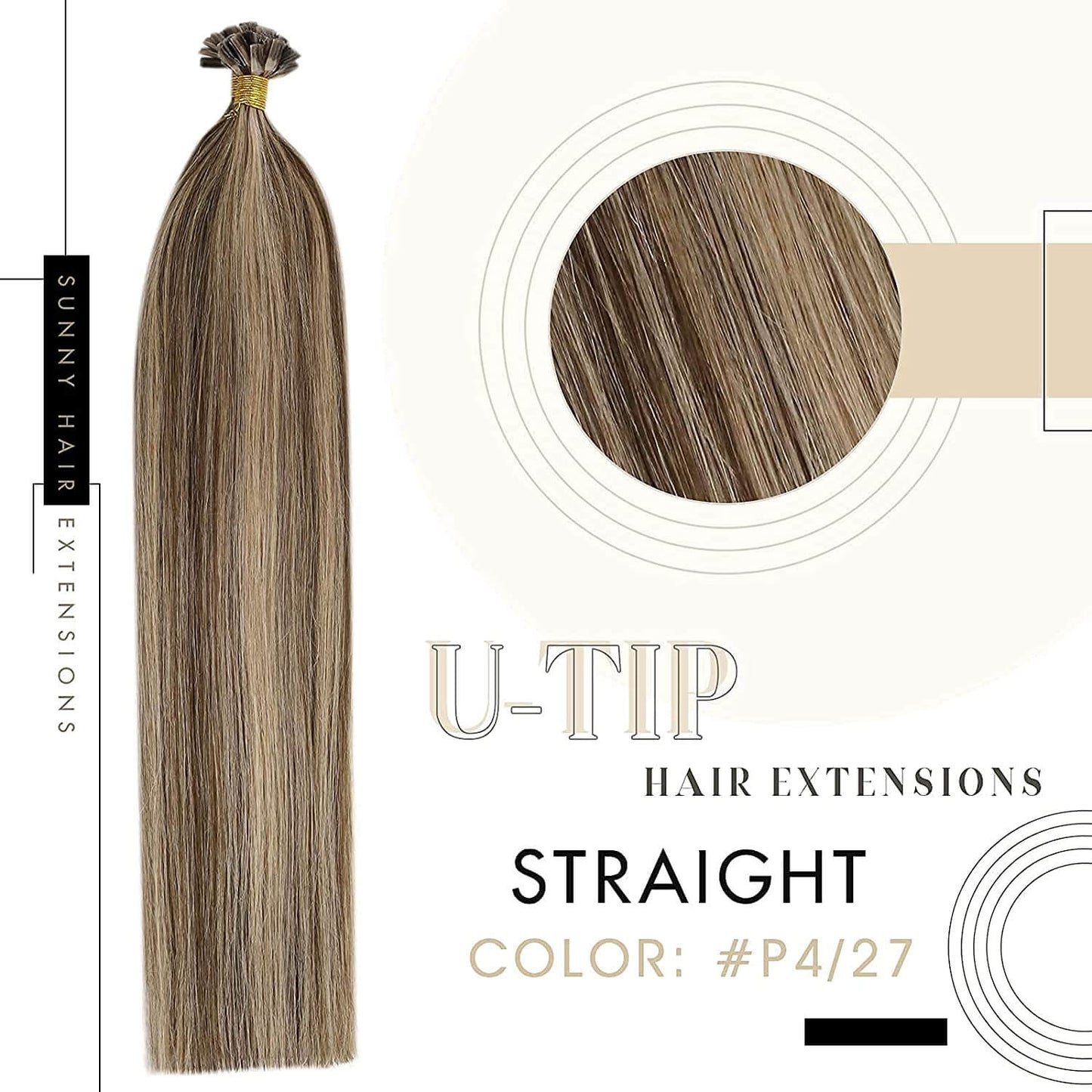 U Tip Real Human Remy Hair Extensions Nail Tip Highlight Color(#P4/27)