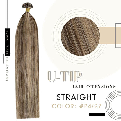 U Tip Real Human Remy Hair Extensions Nail Tip Highlight Color(#P4/27)