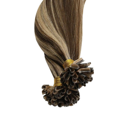 U Tip Real Human Remy Hair Extensions Nail Tip Highlight Color(#P4/27)