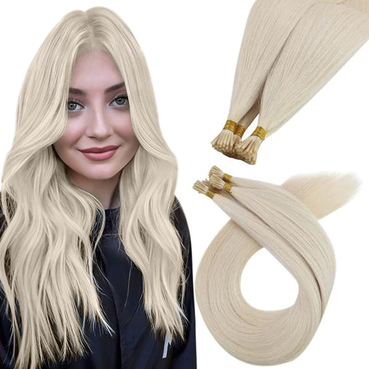 I Tip Straight Hair Extension Human Virgin Brazilian Real Kertain Tip Platinum Blonde(#60)