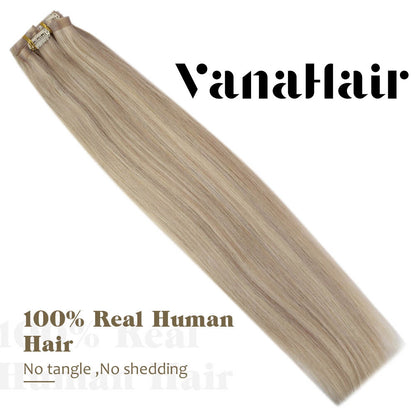 PU Seamless Clip Ins Remy Human Hair Highlight Blonde (#P18/613)