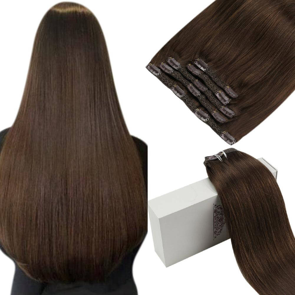 Remy Clip In Brazilian Straight Human Hair Extension Chocolate Brown (#4)