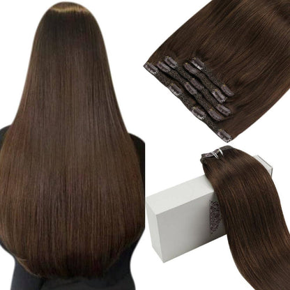 Remy Clip In Brazilian Straight Human Hair Extension Chocolate Brown (#4)
