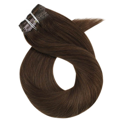 Remy Clip In Brazilian Straight Human Hair Extension Chocolate Brown (#4)