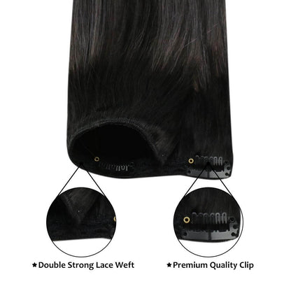 Remy Clip In Hair Extensions Double Weft Balayage Black (#1B/Silver/1B)