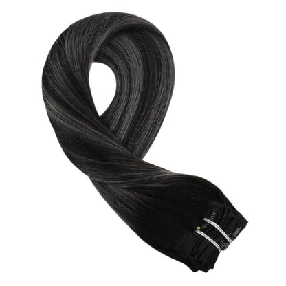 Remy Clip In Hair Extensions Double Weft Balayage Black (#1B/Silver/1B)