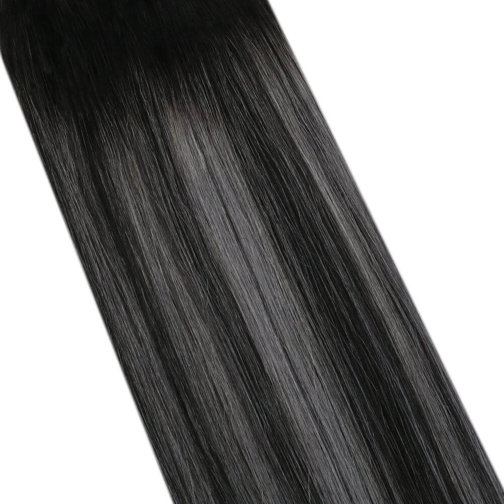 Remy Clip In Hair Extensions Double Weft Balayage Black (#1B/Silver/1B)