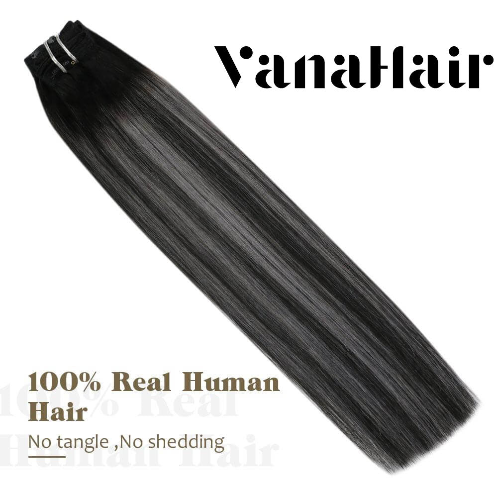 Remy Clip In Hair Extensions Double Weft Balayage Black (#1B/Silver/1B)