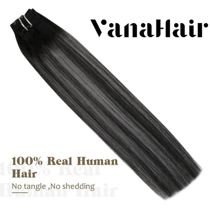 Remy Clip In Hair Extensions Double Weft Balayage Black (#1B/Silver/1B)