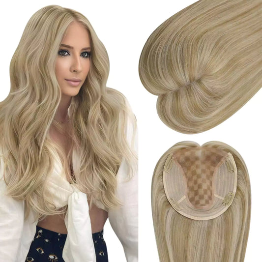 Virgin Clip on Hair Topper Large Base Highlight Blonde #P16/22