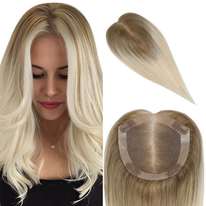 Mono Topper For Women Human Hair Pieces 5"*5" Base Straight Hair (#T10/613)